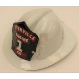 US Fire Department late 1970's white plastic helmet "Otterville Engine 1 Co".