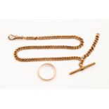 A 9ct gold fob link chain, with T bar and swivel clasp, length approx just 30cm,