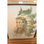 Four assorted framed pictures to include oil on canvas of an Indian Chief,