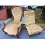 A Victorian walnut button backed ladies chair together with a Victorian upholstered nursing chair