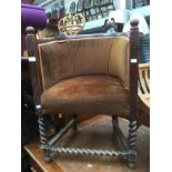 Early 20th century bucket chair with velvet upholstery.