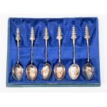 A boxed set of six Chinese sterling silver spoons with pagoda finial