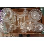 Collection of cut glass, vases, candle sticks,