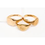 Three gentleman's 9ct gold signet rings, combined total gross weight approx 11.