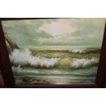 An oil on canvas, rough sea scape indistinctly signed; a fishing lake signed Kerris,