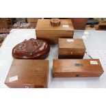 A acorn and oak leaf (mahogany jewel box) carved; an oak tea box,