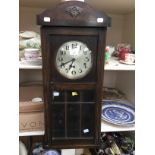 Early 20th Century German beech cased 8 day wall clock with 3 Winder holes to dial,