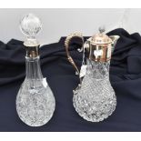 Plated crystal claret jug and decanter with silver plated collar