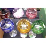 Six Bohemian hock glasses, harlequin,