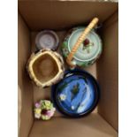 A collection of assorted ceramics, including a Clarice Cliff Newport pottery biscuit barrel, A/F,