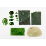 A quantity of jade and jade like loose cabochon (plaques etc)