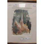 Two L'Estrange watercolours - depicting buildings and the other depicting a church (2)