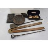 Vintage ruler, cased pipe,