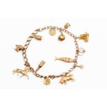 Two 9ct gold charm bracelets,