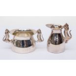 Solid silver cream jug and sugar bowl with cat figures, 11.