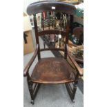 Victorian rocking chair with turned spindle back