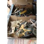 A collection of model planes, unboxed, possibly Airfix style, some on stands,