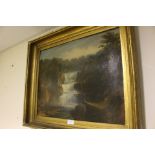 Oil on board, Waterfall scene circa 1840,