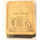 Two volumes Victorian family Bibles with Victorian edition of Pilgrims Progress