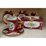 Collection of Limoges; pair of vases, jewellery box,