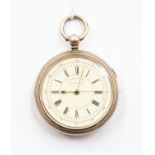 A silver keywind chronograph pocket watch
