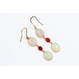 A pair of opal and garnet drop earrings,