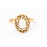 An opal and white stone set cluster ring, 9ct gold, size I1/2, total gross weight approx 2.