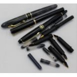 A Calligraphy pen with various nibs (Italian), a ball pen and cigarette lighter,