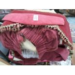 Four very large dusty pink velvet curtains and smaller curtains, plus tie back pelmets,