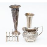 Silver jug, Birmingham 1904 silver toast rack,