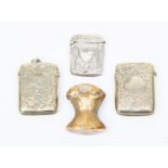 Three early 20th Century plated vesta cases and one novelty metal,