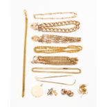 A collection of 9ct/Rose gold jewellery to include five various gold bracelets,