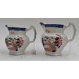Two Wood & Sons Pekin jugs, hand painted over transfers,