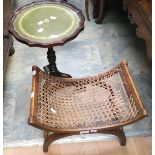 Early 20th century stool, arts and crafts a/f with modern reproduction coffee stand.