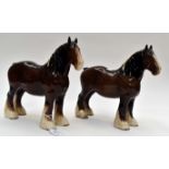 Two Beswick Shire horses