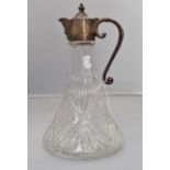 Cut glass mid 20th Century claret jug with silver plate spout and handle