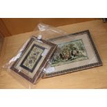 Two Persian early 20th Century hand painted on ivory landscape with males and females framed and