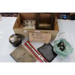 A collection of 20th Century items to include; plate set, brass eye glass, enamelled sewing kit,