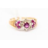 A ruby and diamond cluster ring,