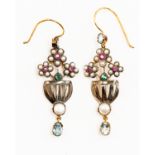Pair of gem stone earrings, silver gilt,