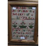 A mid Victorian woolwork sampler, dated 1879,
