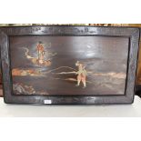 A Japanese Shibyama framed picture hardstone inlay 61 cms x 31 cms approx, within frame,