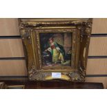 Two framed furnishing pictures, the larger one is of a galleon,