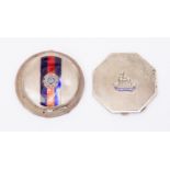 Two WW2 British Silver Sweetheart powder compacts: One Scots Guards with enamel finish A/F in felt