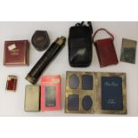 Mixed lot to include 19th Century telescope A/F, vintage leather collar box and collars,