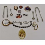 Quantity lot of costume jewellery brooches etc, Persian mother of pearl pendant,