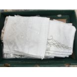 A collection of antique linen to include 1920's cotton tablecloths,