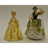 Royal Doulton lady figure, Buttercup, with Royal Worcester figure,