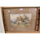 Two cattle watercolour paintings in gilt frames,