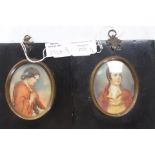 A pair of 19th Century hand painted portrait miniatures, depicting a lady in a shawl,